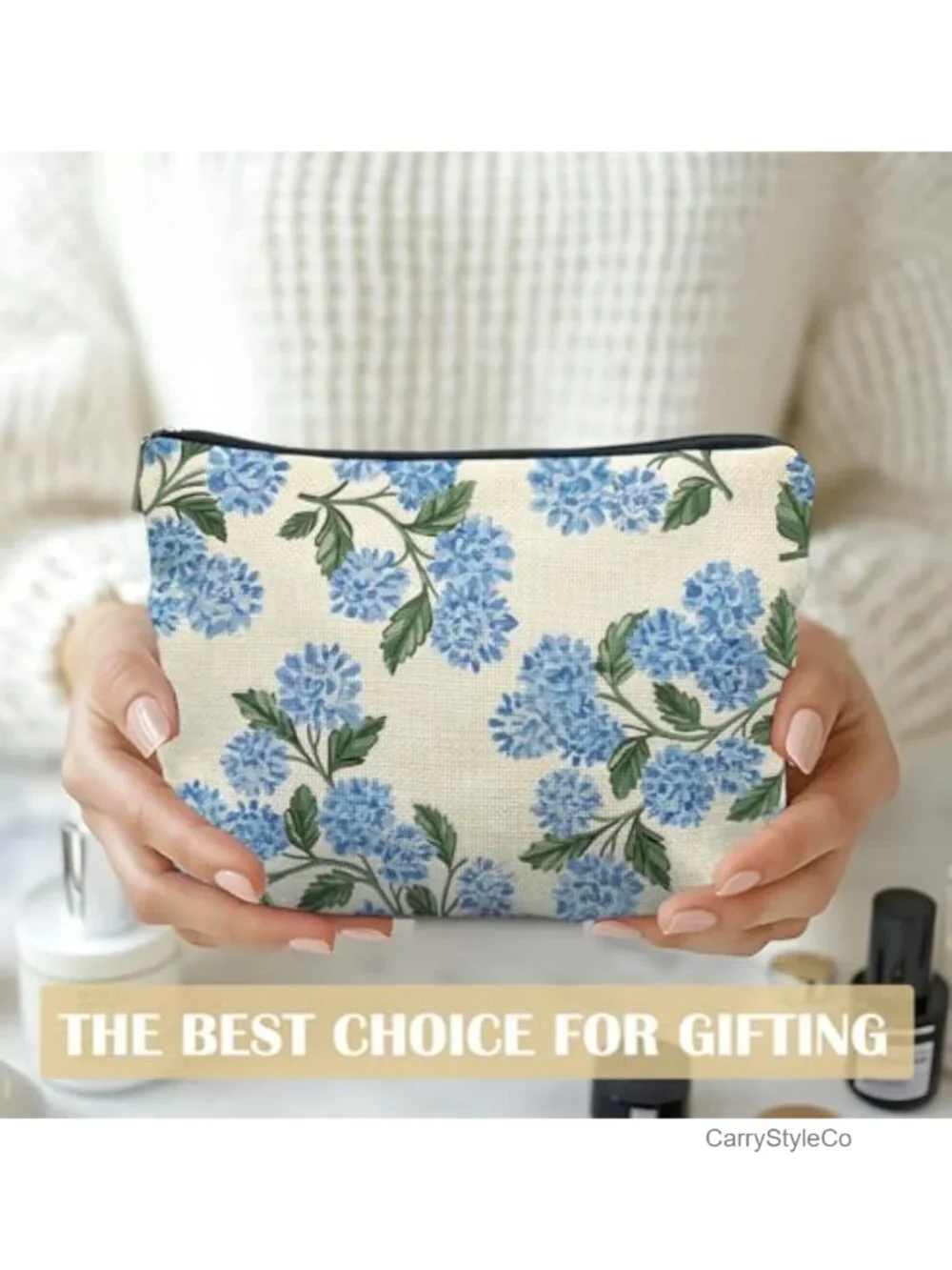 Linen Canvas Zipper Makeup Bag Cosmetics Pouch Travel Organizer Gift for Women